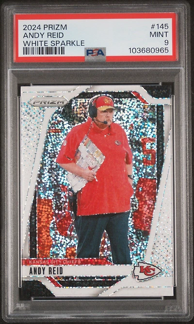 2024 Panini Prizm 145 Andy Reid White Sparkle PSA 9