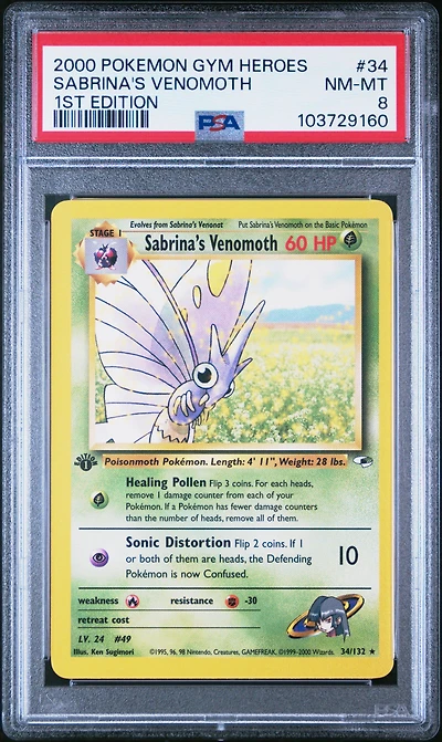 2000 Pokemon Gym Heroes 34 Sabrina's Venomoth 1st Edition PSA