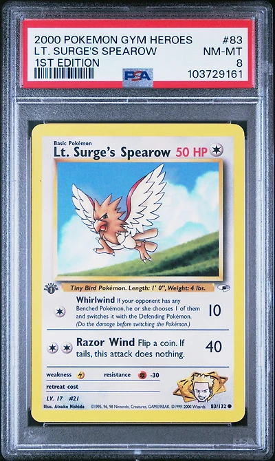 2000 Pokemon Gym Heroes 83 Lt. Surge's Spearow 1st Edition PSA