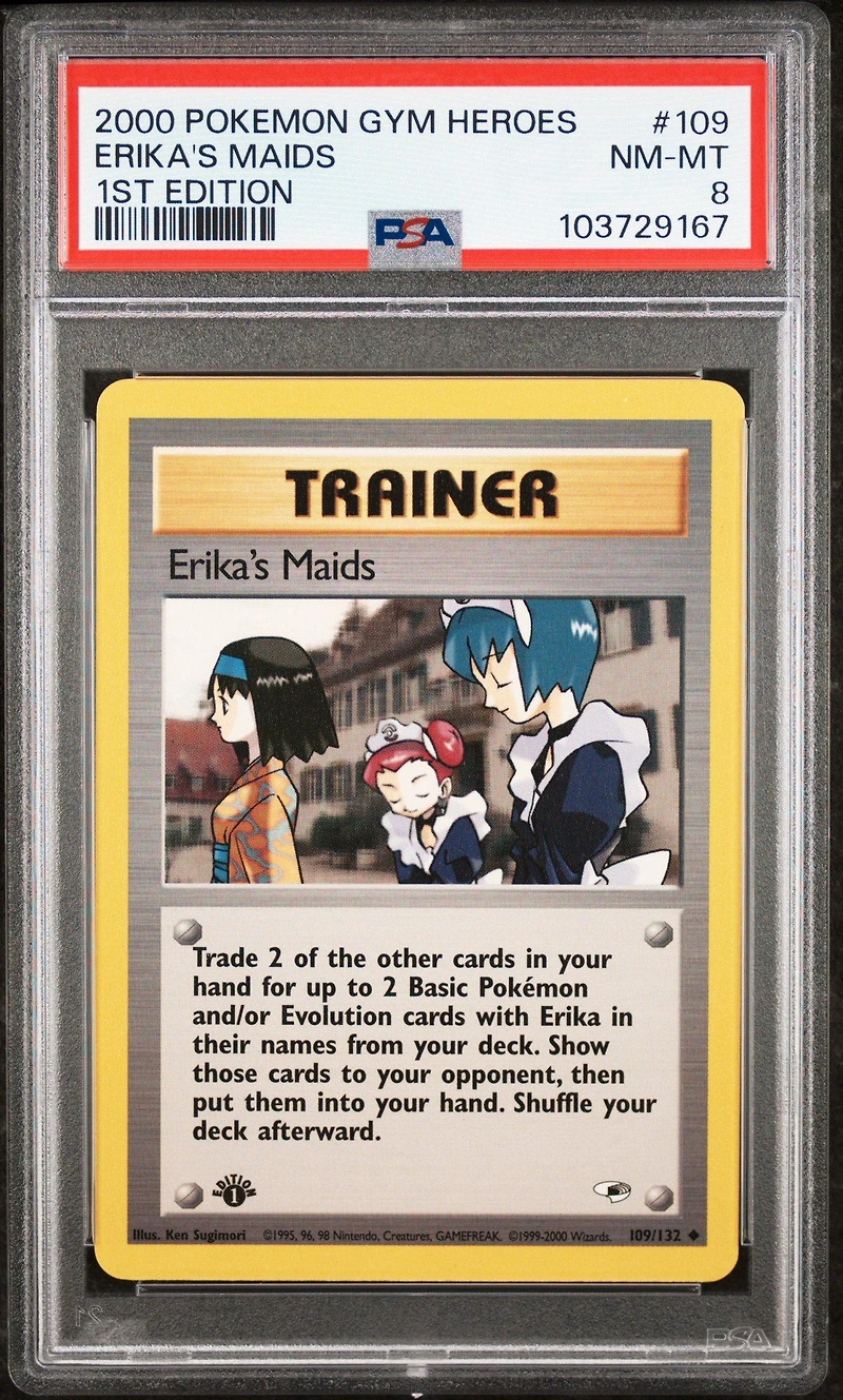 2000 Pokemon Gym Heroes 109 Erika's Maids 1st Edition PSA 8
