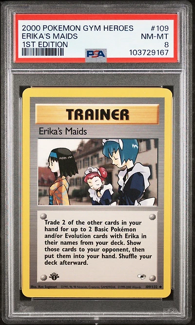 2000 Pokemon Gym Heroes 109 Erika's Maids 1st Edition PSA 8