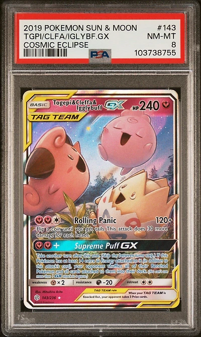 2019 Pokemon Sun & Moon Cosmic Eclipse 143 Togepi & Cleffa & Igglybuff Gx PSA