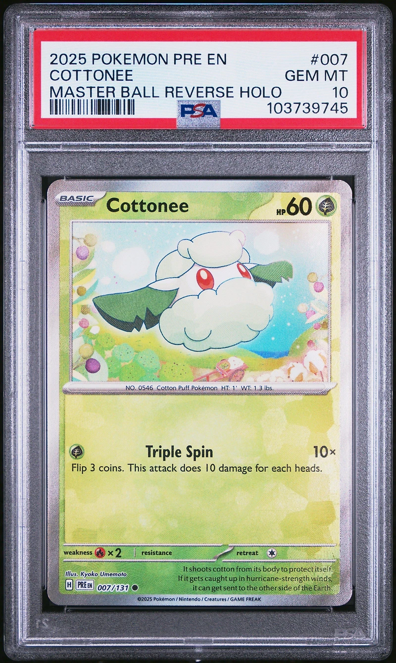 2025 Pokemon Pre En-prismatic Evolutions 007 Cottonee Master Ball Reverse Holo PSA 10