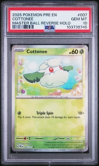 2025 Pokemon Pre En-prismatic Evolutions 007 Cottonee Master Ball Reverse Holo PSA 10