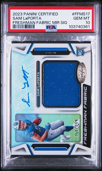 2023 Panini Certified Freshman Fabric Mirror Signature Ffms17 Sam Laporta PSA 10