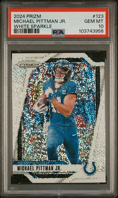 2024 Panini Prizm 123 Michael Pittman Jr. White Sparkle PSA 10