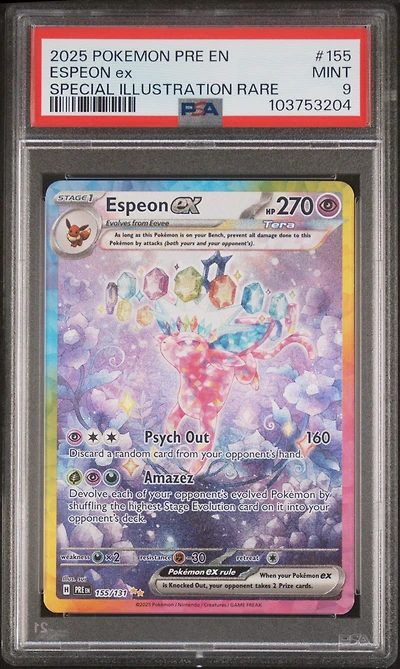 2025 Pokemon Pre En-prismatic Evolutions 155 Espeon Ex Special Illustration Rare PSA
