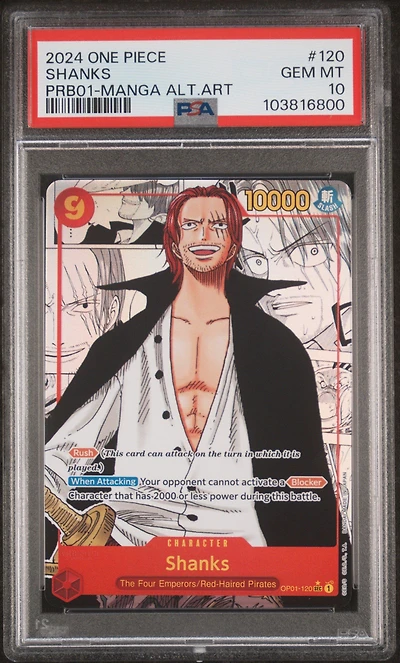 2024 One Piece Prb01-premium Booster -one Piece Card The Best- 120 Shanks Manga Alternate Art PSA 10