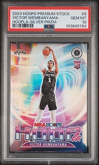 2023 Panini Hoops Premium Stock Hoopla 5 Victor Wembanyama Silver Prizm PSA 10