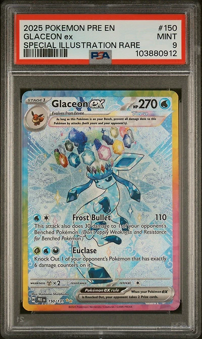 2025 Pokemon Pre En-prismatic Evolutions 150 Glaceon Ex Special Illustration Rare PSA