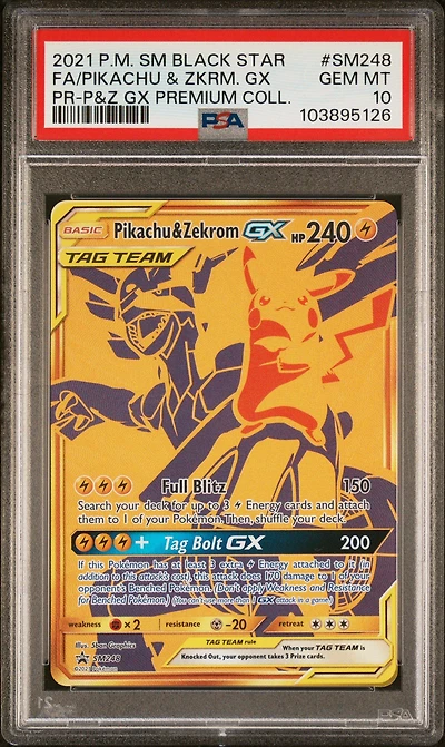 2021 Pokemon Sm Black Star Promo Sm248 Full Art/pikachu & Zekrom Gx Pikachu & Zekrom Gx Premium Collection PSA