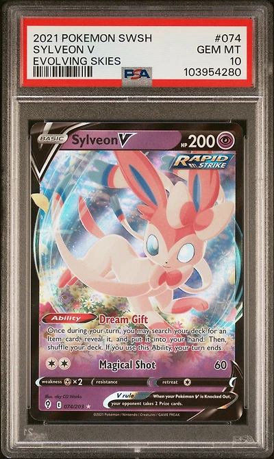 2021 Pokemon Sword & Shield Evolving Skies 074 Sylveon V PSA