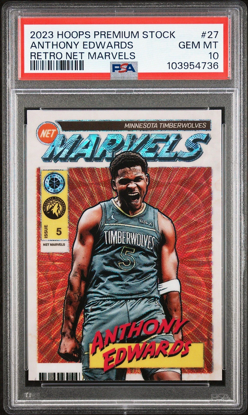 2023 Panini Hoops Premium Stock Retro Net Marvels 27 Anthony Edwards PSA 10