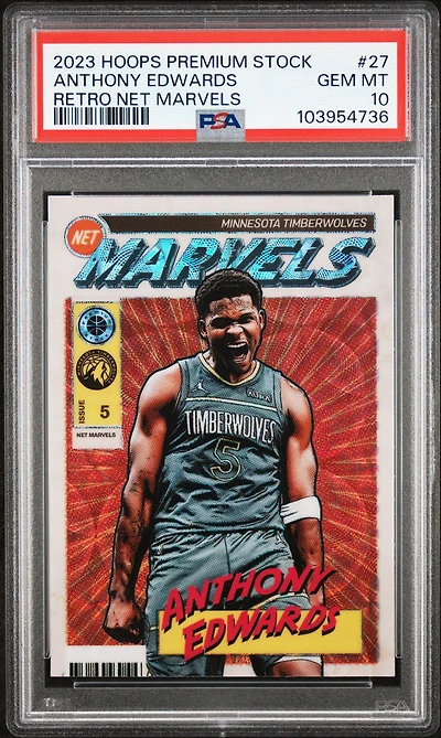 2023 Panini Hoops Premium Stock Retro Net Marvels 27 Anthony Edwards PSA 10
