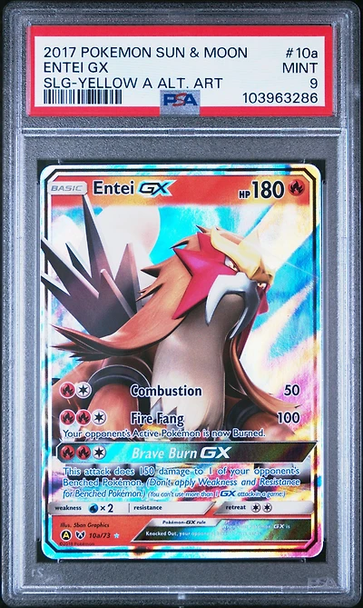 2017 Pokemon Sun & Moon Shining Legends 10a Entei Gx Yellow A Alternate Art PSA 9