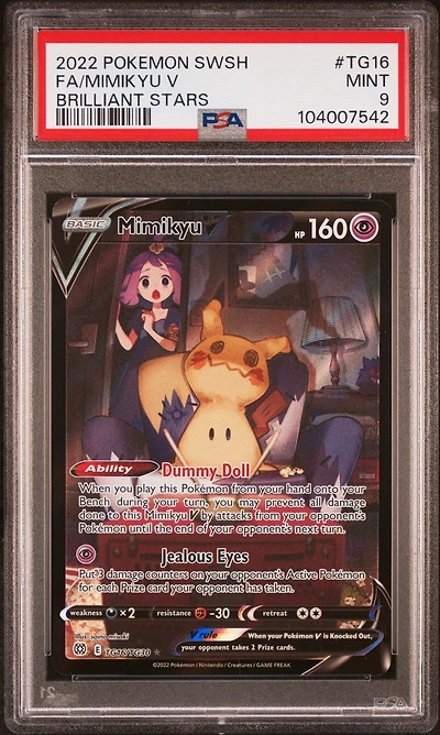 2022 Pokemon Sword & Shield Brilliant Stars Tg16 Full Art/mimikyu V PSA