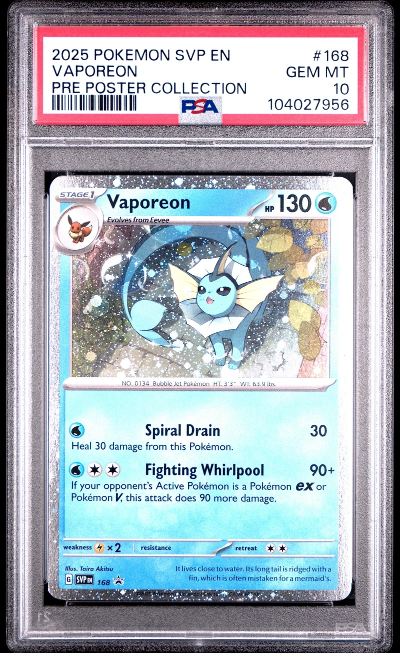 2025 Pokemon Svp En-sv Black Star Promo 168 Vaporeon Prismatic Evolutions Poster Collection PSA