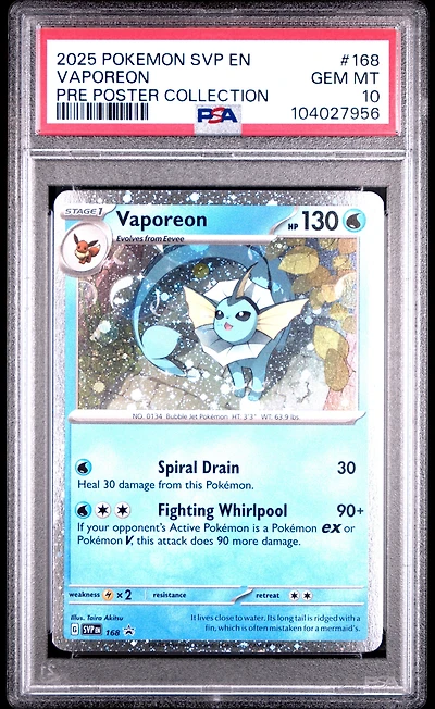 2025 Pokemon Svp En-sv Black Star Promo 168 Vaporeon Prismatic Evolutions Poster Collection PSA