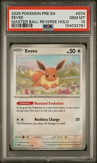 2025 Pokemon Pre En-prismatic Evolutions 074 Eevee Master Ball Reverse Holo PSA