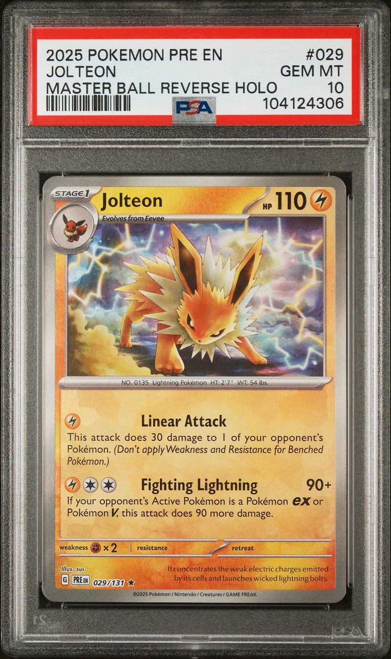 2025 Pokemon Pre En-prismatic Evolutions 029 Jolteon Master Ball Reverse Holo PSA