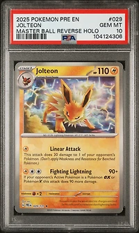 2025 Pokemon Pre En-prismatic Evolutions 029 Jolteon Master Ball Reverse Holo PSA