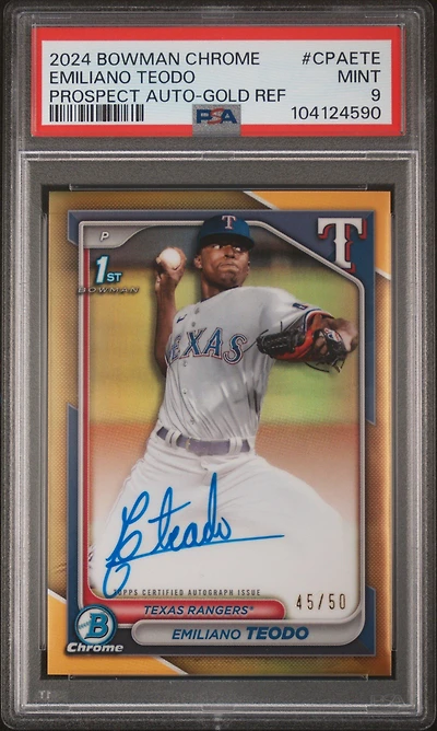 2024 Bowman Chrome Prospect Autographs Cpaete Emiliano Teodo Gold Refractor PSA 9