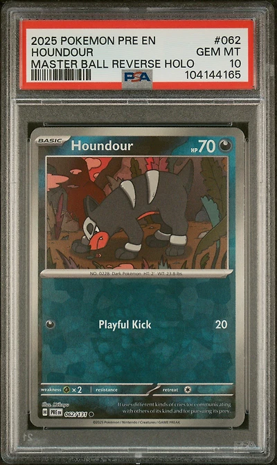 2025 Pokemon Pre En-prismatic Evolutions 062 Houndour Master Ball Reverse Holo PSA
