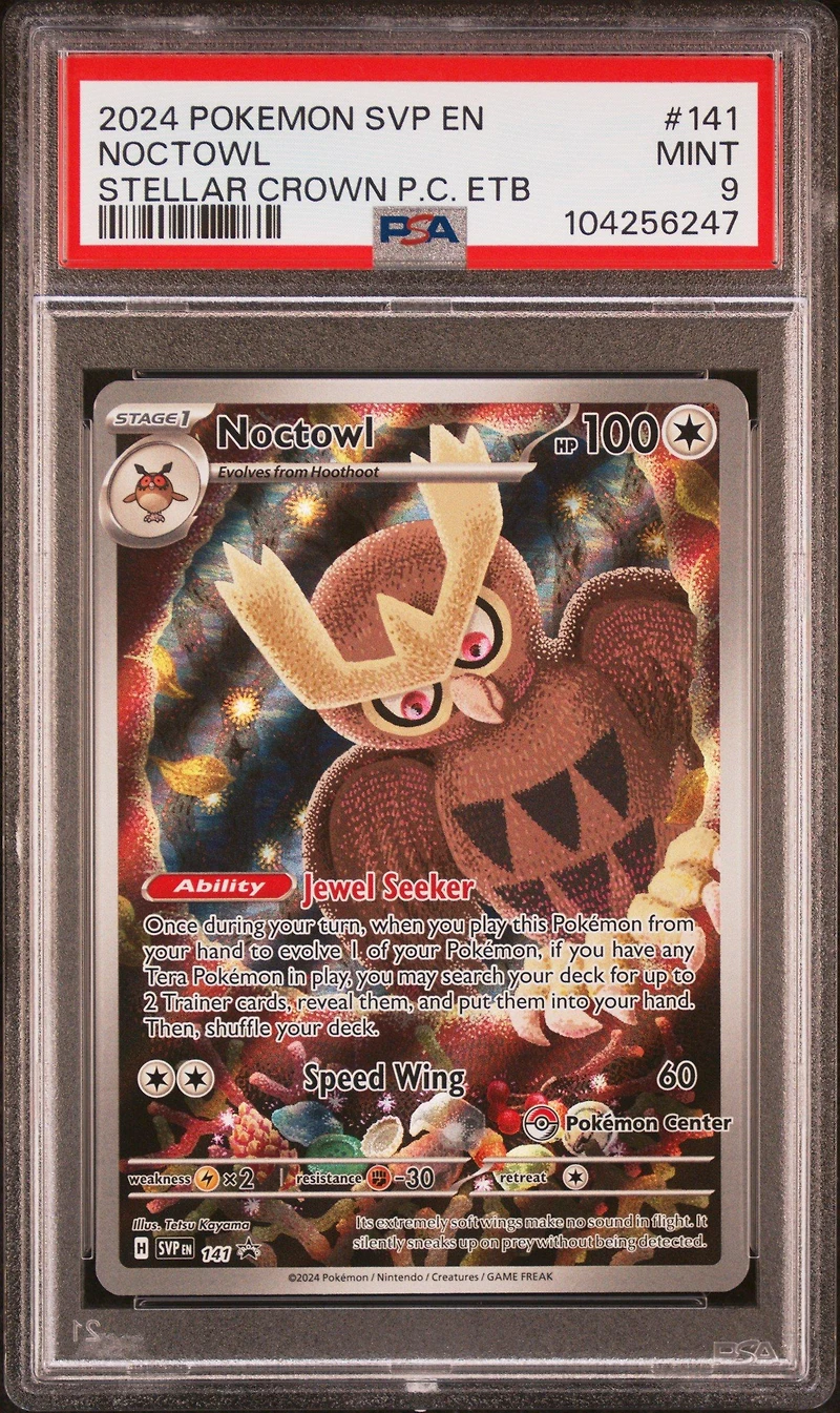 2024 Pokemon Svp En-sv Black Star Promo 141 Noctowl Stellar Crown Pokemon Center Elite Trainer Box PSA