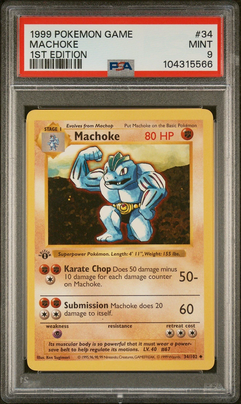 1999 Pokemon Game 34 Machoke 1st Edition PSA