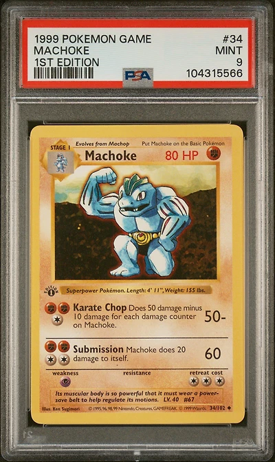 1999 Pokemon Game 34 Machoke 1st Edition PSA