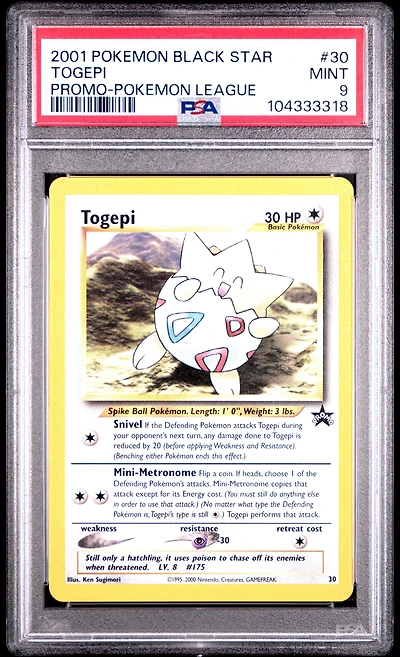 2001 Pokemon Promo Black Star 30 Togepi Pokemon League PSA