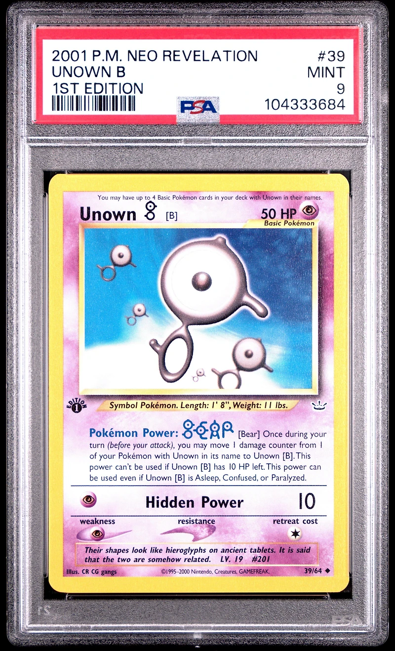 2001 Pokemon Neo Revelation 1st Edition 39 Unown B PSA 9