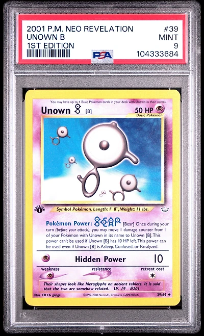 2001 Pokemon Neo Revelation 1st Edition 39 Unown B PSA 9