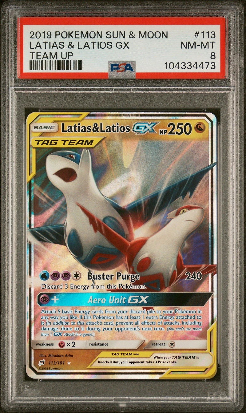 2019 Pokemon Sun & Moon Team Up 113 Latias & Latios Gx PSA