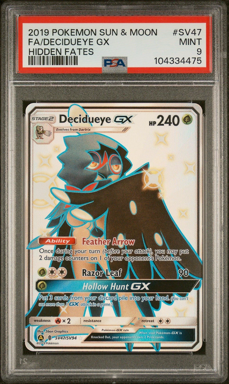 2019 Pokemon Sun & Moon Hidden Fates Sv47 Full Art/decidueye Gx PSA