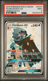 2019 Pokemon Sun & Moon Hidden Fates Sv47 Full Art/decidueye Gx PSA