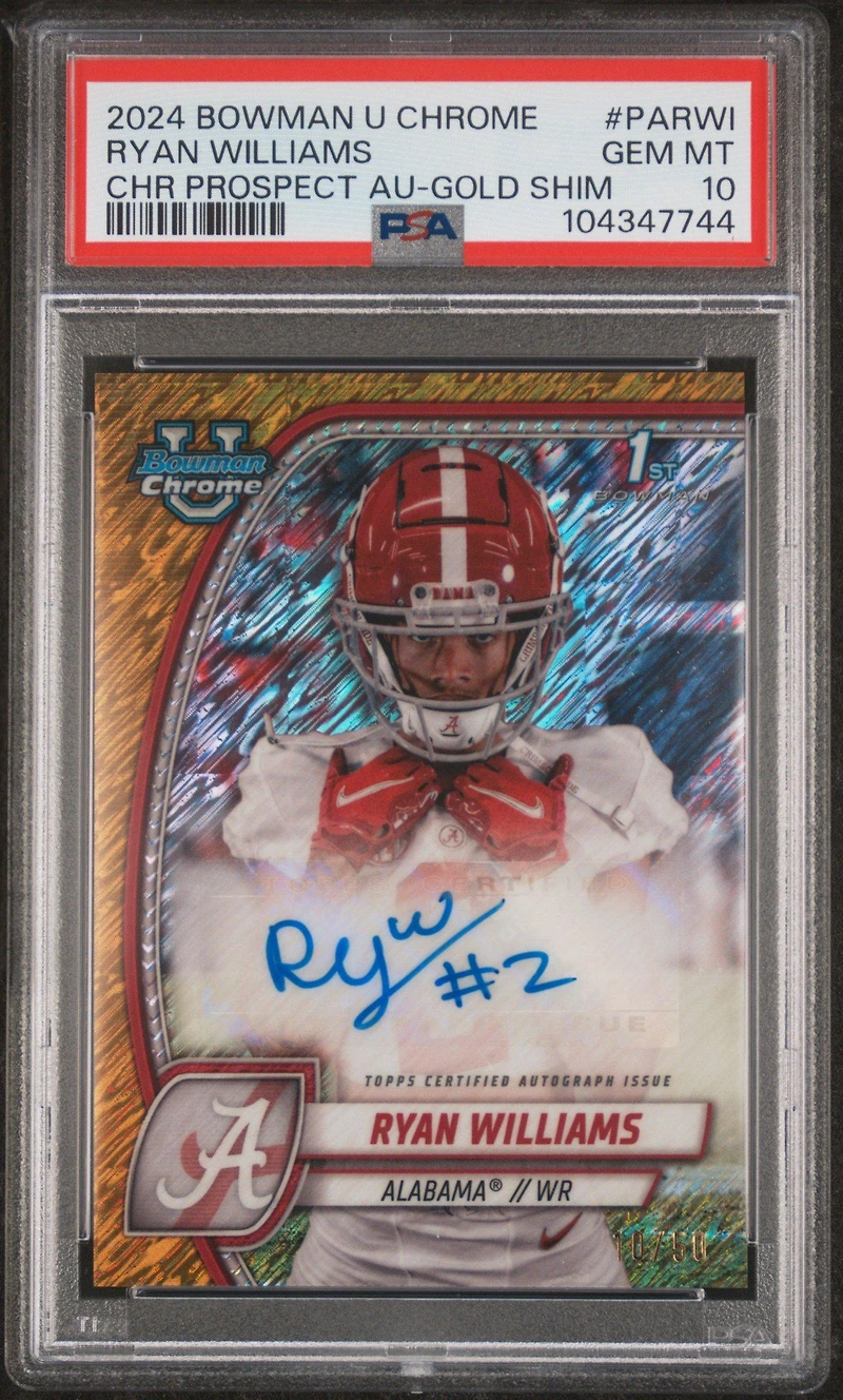2024 Bowman University Chrome Bowman Chrome Prospect Autographs Parwi Ryan Williams Gold Shimmer PSA 10