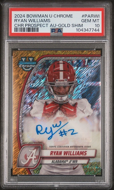 2024 Bowman University Chrome Bowman Chrome Prospect Autographs Parwi Ryan Williams Gold Shimmer PSA 10
