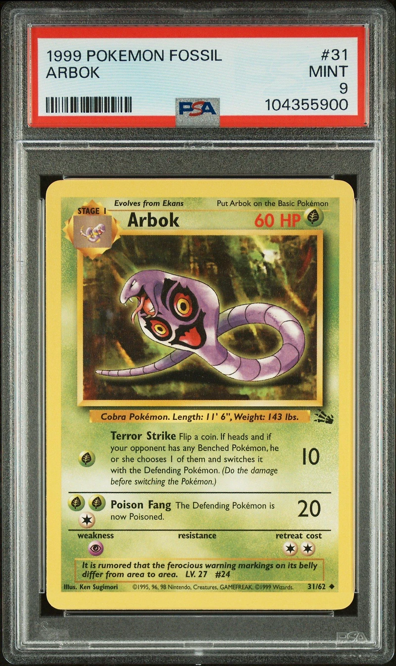 1999 Pokemon Fossil 31 Arbok PSA