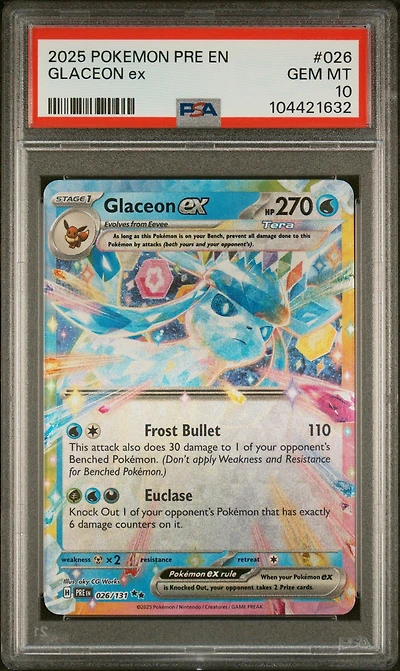 2025 Pokemon Pre En-prismatic Evolutions 026 Glaceon Ex PSA