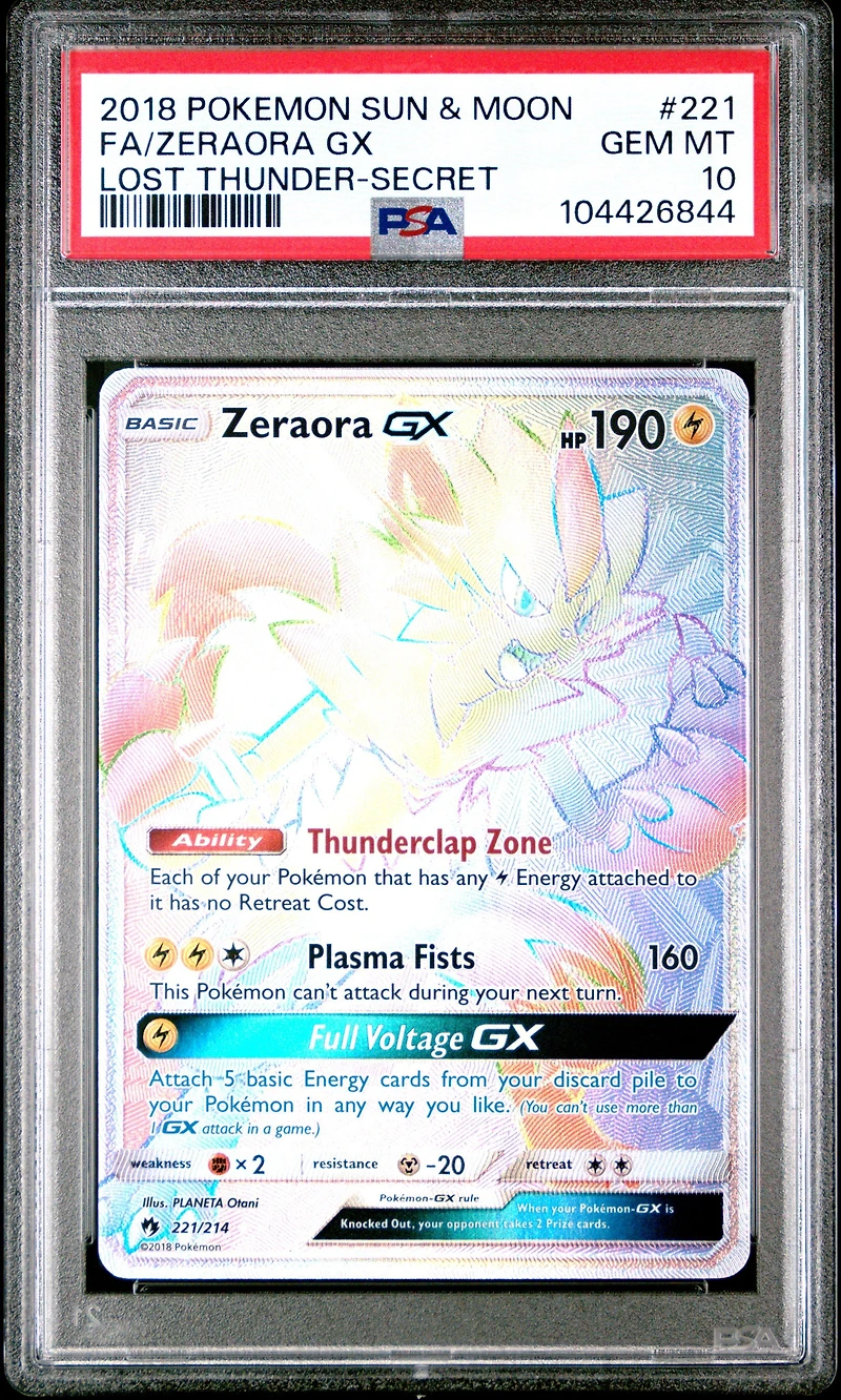 2018 Pokemon Sun & Moon Lost Thunder 221 Full Art/zeraora Gx Secret PSA