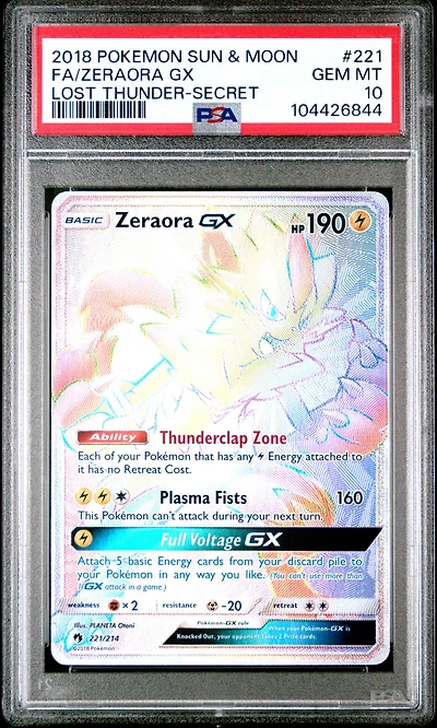 2018 Pokemon Sun & Moon Lost Thunder 221 Full Art/zeraora Gx Secret PSA