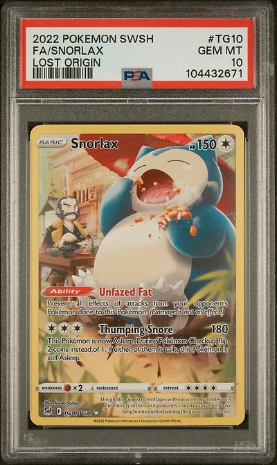 2022 Pokemon Sword & Shield Lost Origin Tg10 Full Art/snorlax PSA