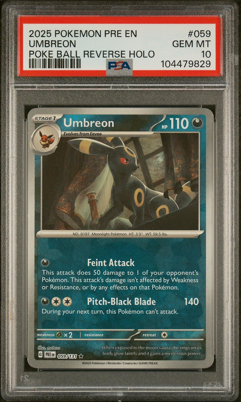 2025 Pokemon Pre En-prismatic Evolutions 059 Umbreon Poke Ball Reverse Holo PSA