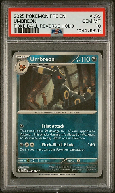 2025 Pokemon Pre En-prismatic Evolutions 059 Umbreon Poke Ball Reverse Holo PSA