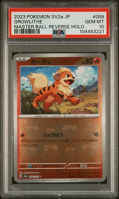 2023 Pokemon Japanese Sv2a-pokemon 151 058 Growlithe Master Ball Reverse Holo PSA 10