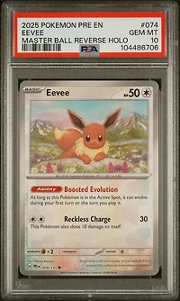 2025 Pokemon Pre En-prismatic Evolutions 074 Eevee Master Ball Reverse Holo PSA