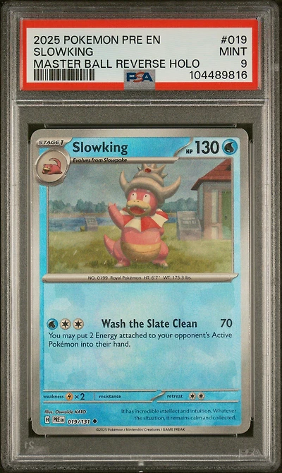 2025 Pokemon Pre En-prismatic Evolutions 019 Slowking Master Ball Reverse Holo PSA