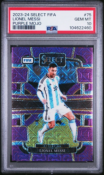 2023-24 Panini Select Fifa 75 Lionel Messi Purple Mojo PSA 10