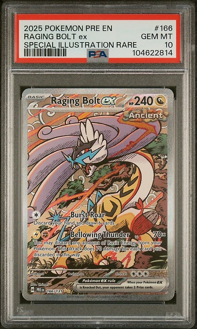 2025 Pokemon Pre En-prismatic Evolutions 166 Raging Bolt Ex Special Illustration Rare PSA